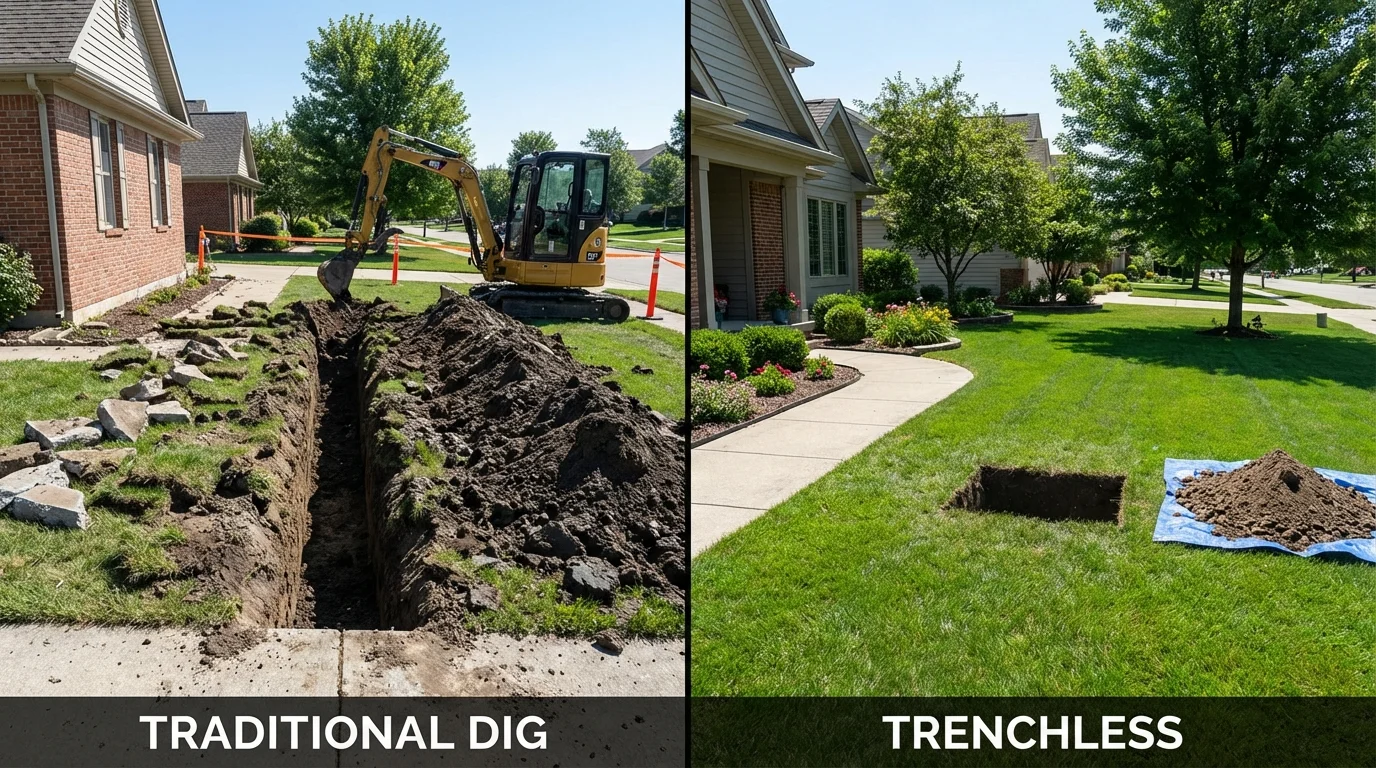 Trenchless sewer repair with minimal yard damage versus traditional excavation in Vardaman, MS